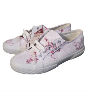 Superga White Red Print Sneakers US 7.5 Women Canvas Lace Up NEW